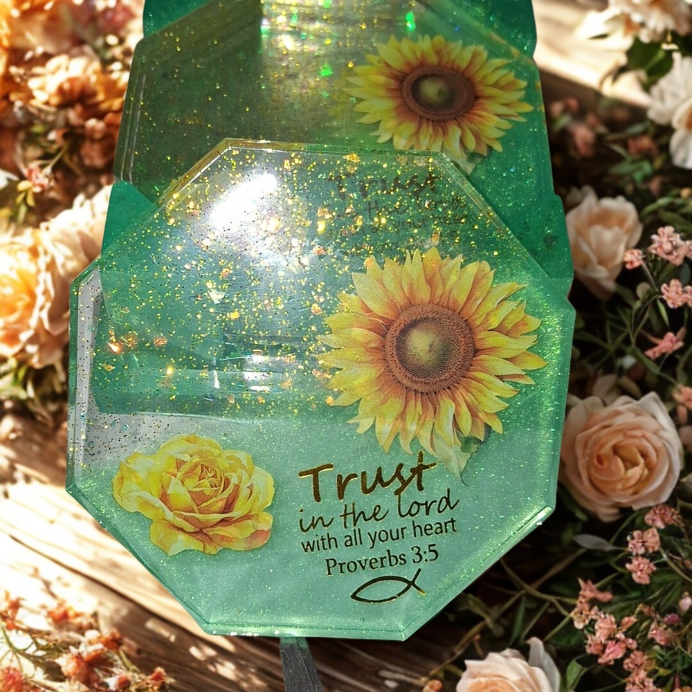 Green Sunflower and Rose Decorative Coaster